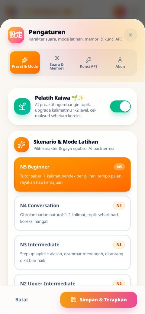 Pelatih Kaiwa dan preset